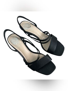 Vince Camuto Savesha Black Leather Strappy Slingback Heels Size 7